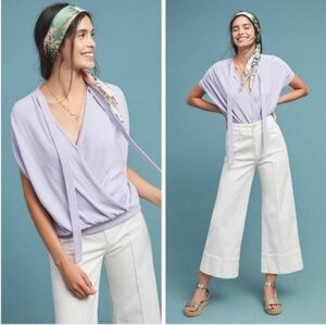 Anthropologie Rambuteau Surplice Lavender Purple Faux Wrap Knit Top